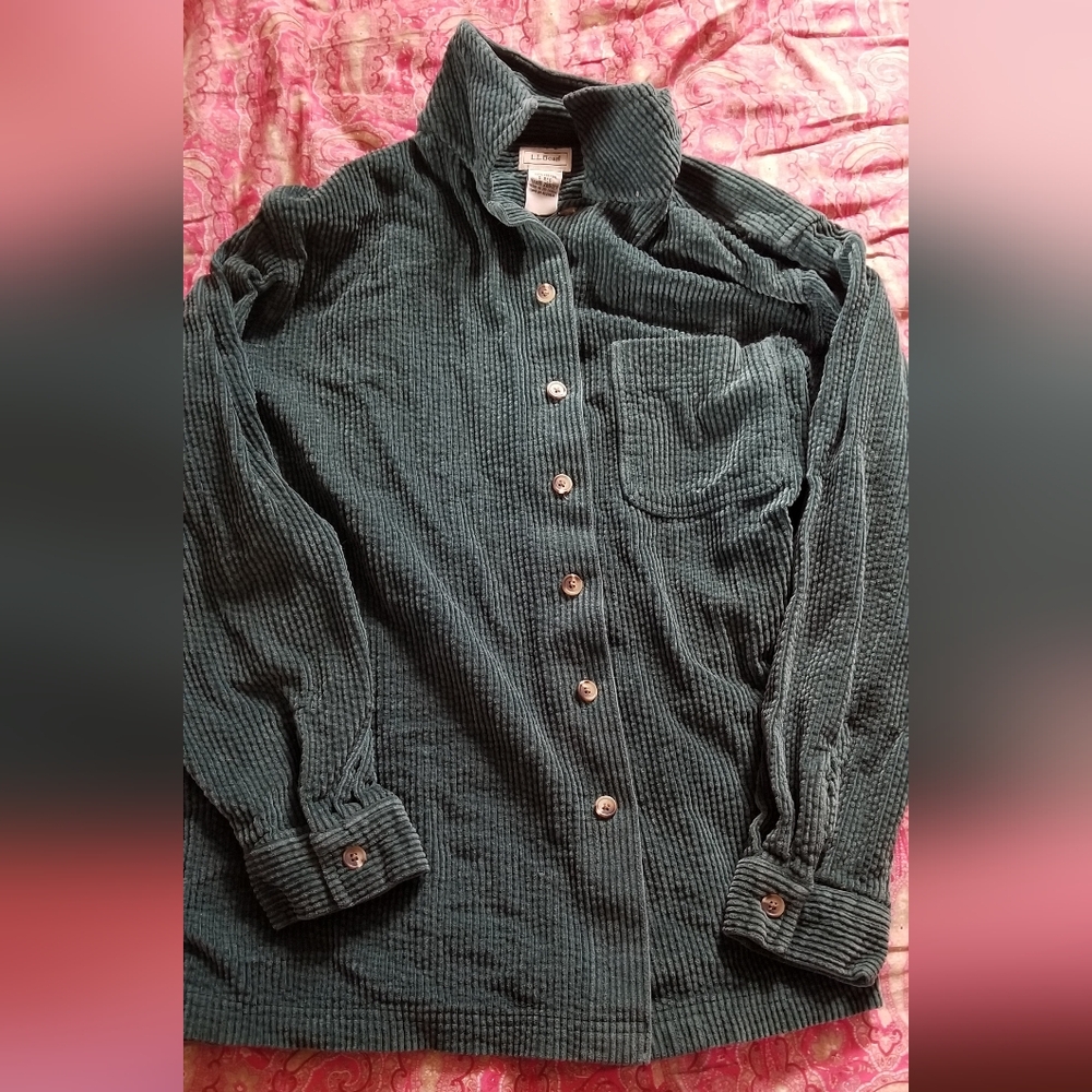 L.L. Bean Teal Pine Green Corduroy Shirt, Women's Small